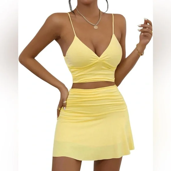 Yellow Women's Two Piece Skirt Set - Picture 1 of 5